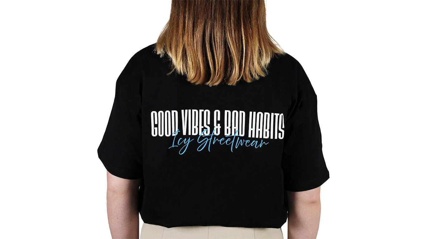 Heavy Cotton Tee "GOOD VIBES & BAD HABITS" - ICY Streetwear